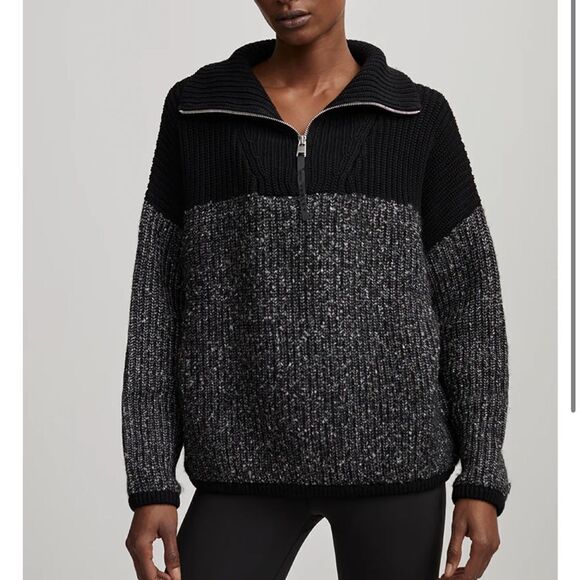 Varley Willard Half Zip Knit Colorblock Pullover Black - Picture 1 of 10